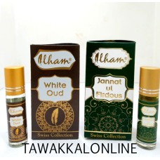 Pack of 2 Attars - White Oud 6ml + Jannat ul Firdous 6ml  - Long Lasting Fragrance - Non Alcoholic ittars - Fine Perfume oil - Ilham Fragrances