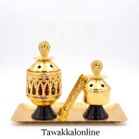 Luxury Golden Bakhoor Burner Set with Bakhoor Jar and Tray - Non Electric Bakhoor Burner
