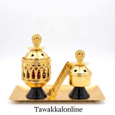 Luxury Golden Bakhoor Burner Set with Bakhoor Jar and Tray - Non Electric Bakhoor Burner Luxury Golden Bakhoor Burner Set with Bakhoor Jar and Tray - Non Electric Bakhoor Burner