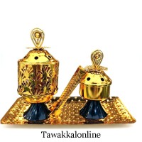 Luxury Golden Bakhoor Burner Set with Bakhoor Jar and Tray - Non Electric Bakhoor Burner Luxury Golden Bakhoor Burner Set with Bakhoor Jar and Tray - Non Electric Bakhoor Burner