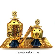 Luxury Golden Bakhoor Burner Set with Bakhoor Jar and Tray - Non Electric Bakhoor Burner Luxury Golden Bakhoor Burner Set with Bakhoor Jar and Tray - Non Electric Bakhoor Burner