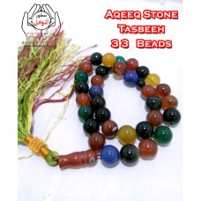 Aqeeq Stone-33 Beads Tasbih 12mm Multi Colored-Zikr-Tasbeeh-Aqeeq Stones