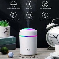 Essential Oil Diffuser - Portable Colorful Mini Humidifier - H2O Humidifier 300 ml USB Air for Bedroom, Car, Office, Desktop with Light & 2 Mist Modes White